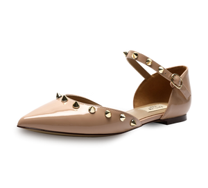 Spiky D'orsay Flats - Nude Patent - Kaitlyn Pan Shoes