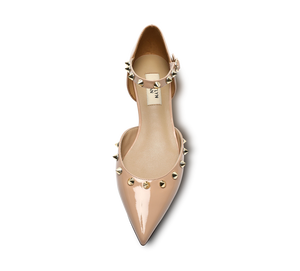 Spiky D'orsay Flats - Nude Patent - Kaitlyn Pan Shoes