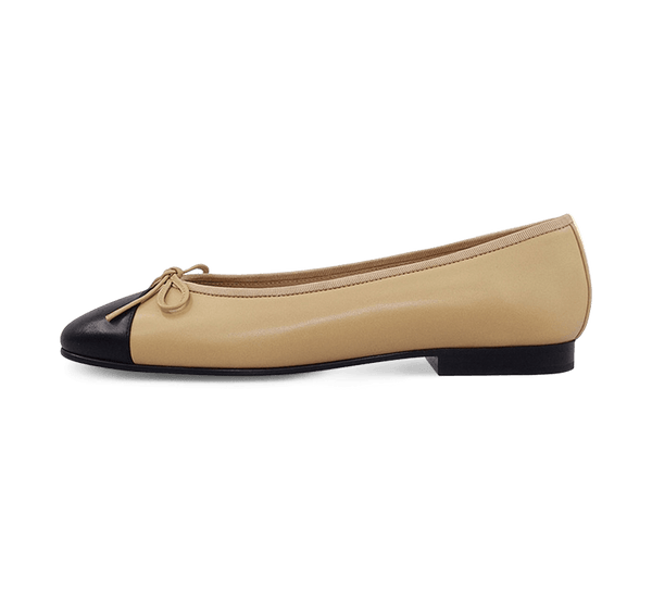 Lambskin Two Tone Bow Ballet Flats - Kaitlyn Pan Shoes