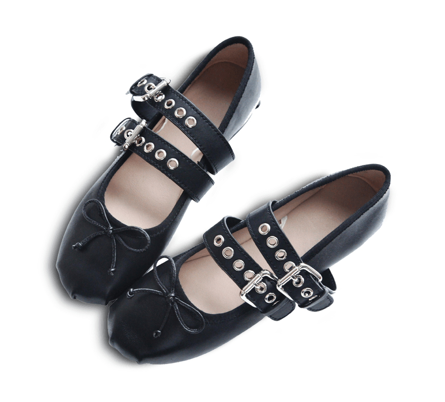 Rina Buckled Lace-Up Ballet Flats Black / 6US/36EU/36CN | by Kaitlyn Pan | Flats & Oxfords