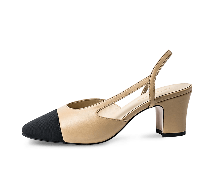 Two Tone Block Heel Slingback Sandals Nude/Black / 11US/42.5EU/45CN | by Kaitlyn Pan | Slingbacks